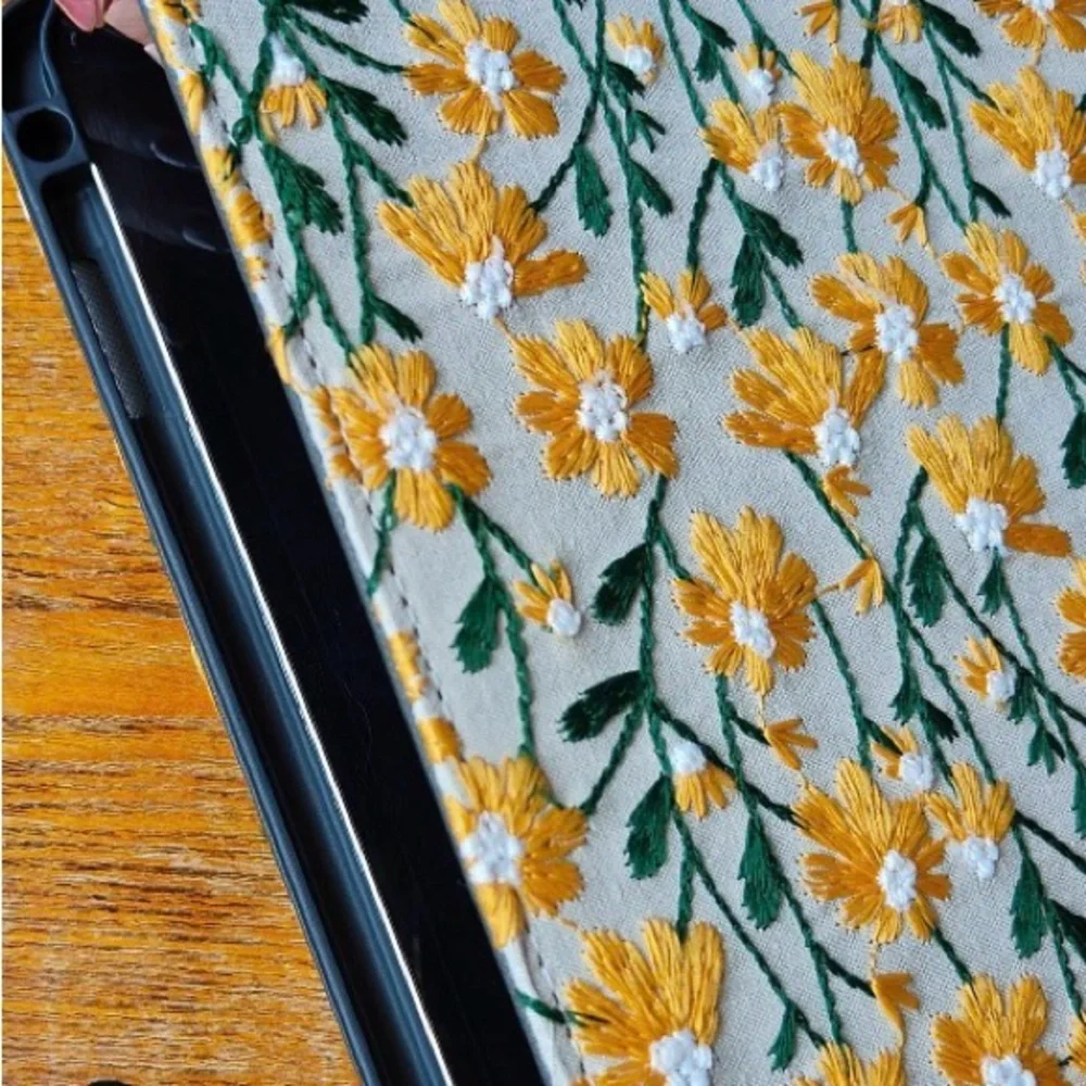 iPad 10th Generation Handmade Yellow Daisy Embroidered Fabric Case